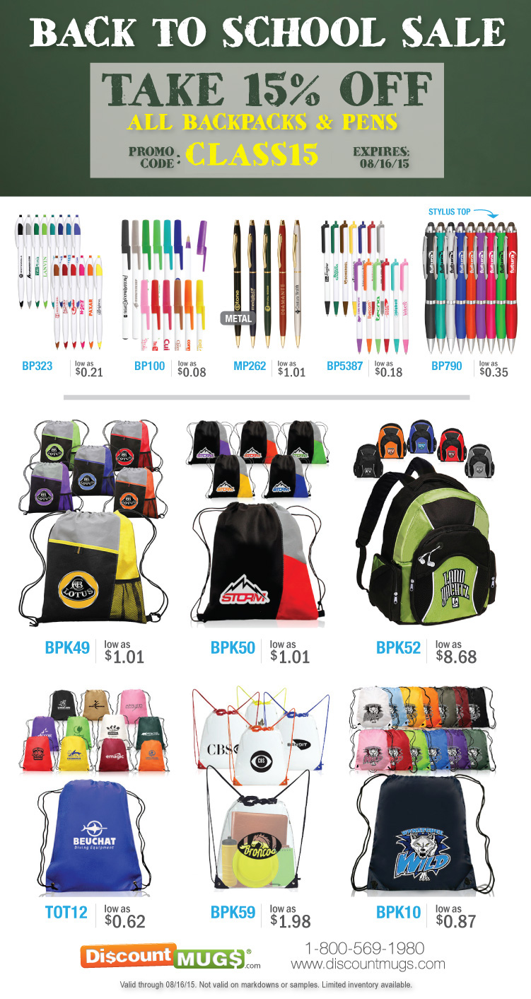 15% OFF All Custom Pens & Backpacks: Limited Time Only